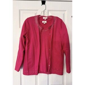 2 PIECE Quacker Factory pink Rhinestone Womens shirt top And Cardigan size XS